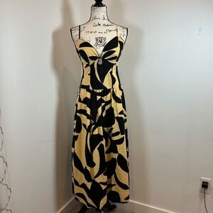 Mon Renn Surreal Midi Dress Women XS Yellow Black NWT Abstract Floral MRS423004